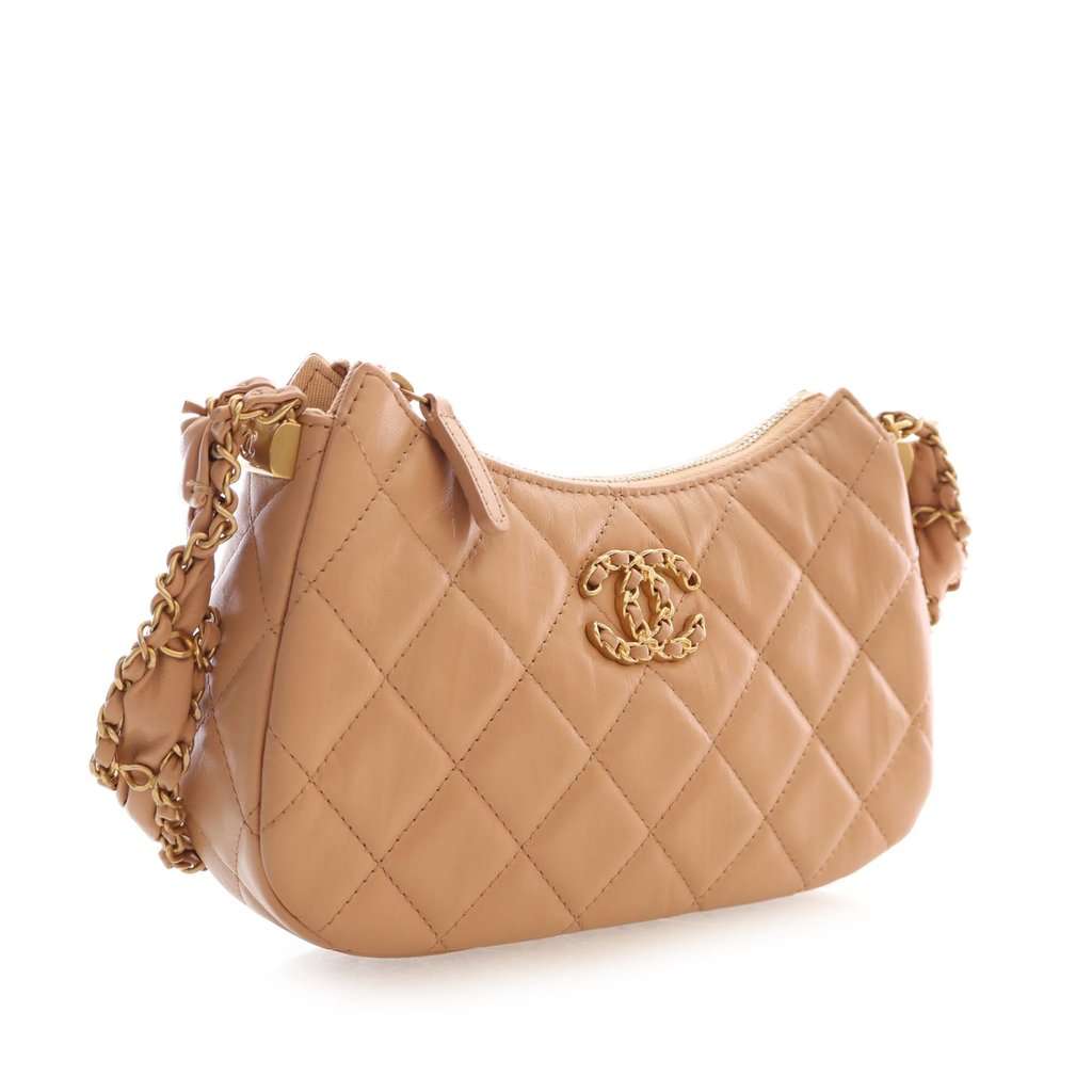 Chanel Small Quilted Aged Calfskin Chanel 19 Hobo Beige Leather Very good - Inside View
