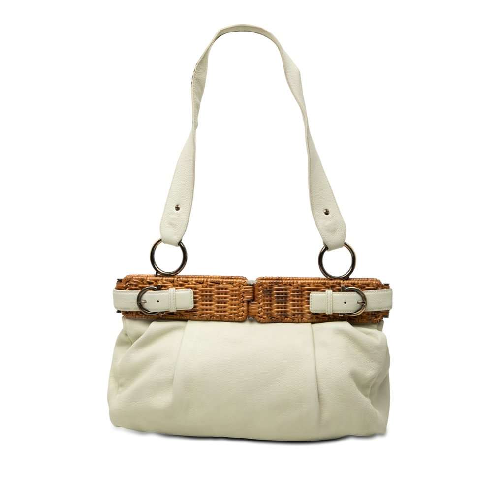 Ferragamo Leather and Wicker Shoulder Bag White Leather Very good condition - Front View