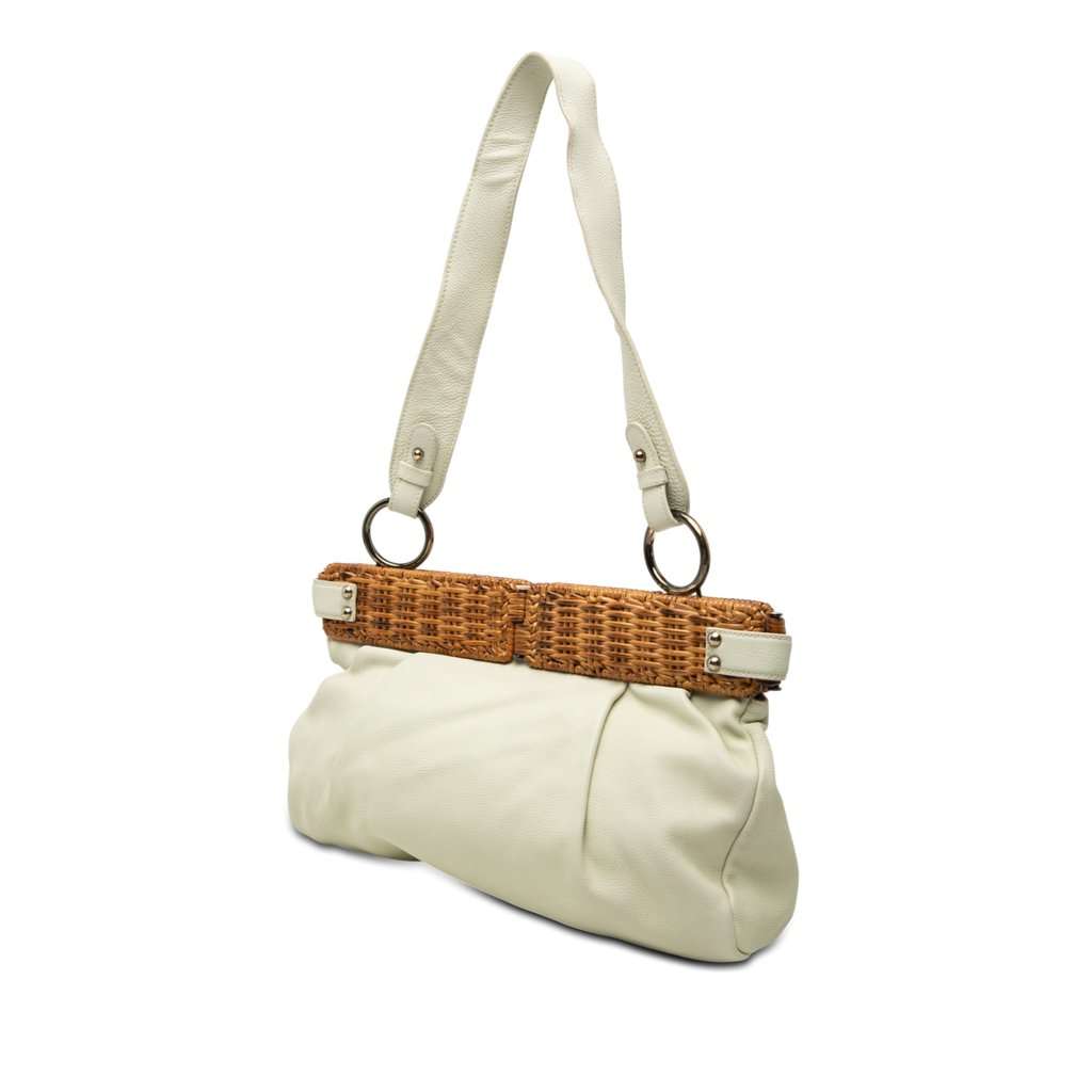 Ferragamo Leather and Wicker Shoulder Bag White Leather Very good condition - Back View