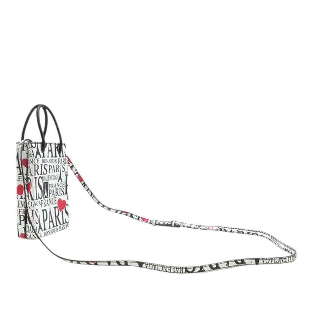 Balenciaga Mini Calfskin Bonjour Paris Shopping Phone Holder White Leather Very good - Back View
