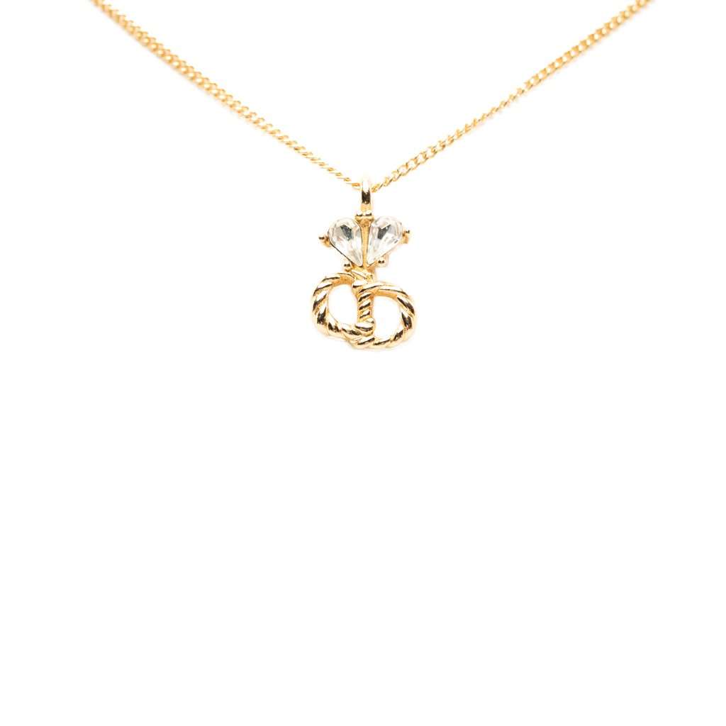 Dior Gold Plated Crystal CD Logo Pendant Necklace Gold Metal Very good condition - Front View