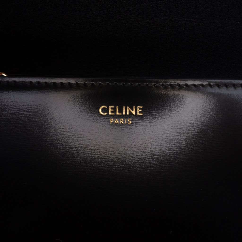 Celine Teen Shiny Calfskin Triomphe Crossbody Black Leather Very good - Box View