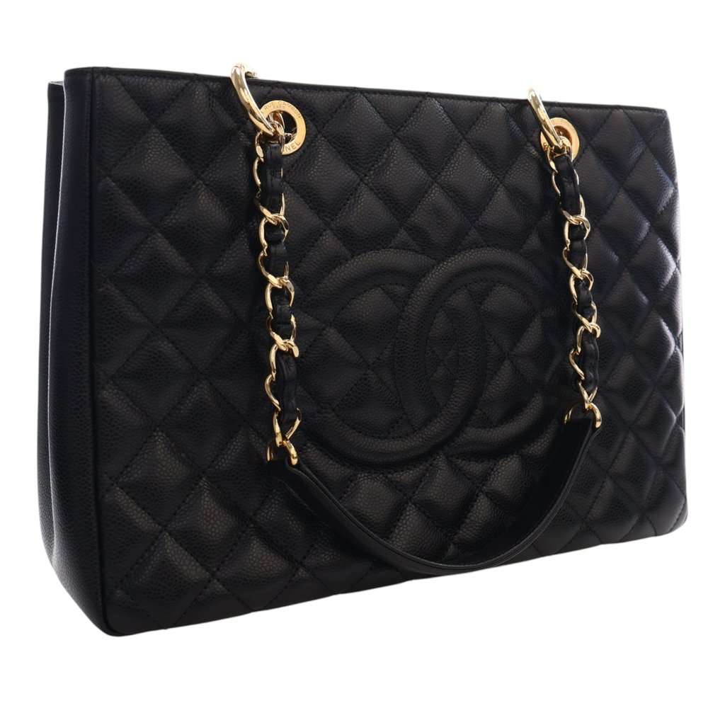 Chanel Caviar Grand Shopping Tote Black Leather Very good - Back View