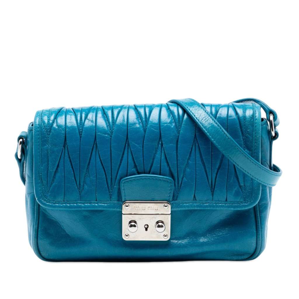 Miu Miu Matelasse Lambskin Flap Crossbody Blue Leather Very good condition - Front View