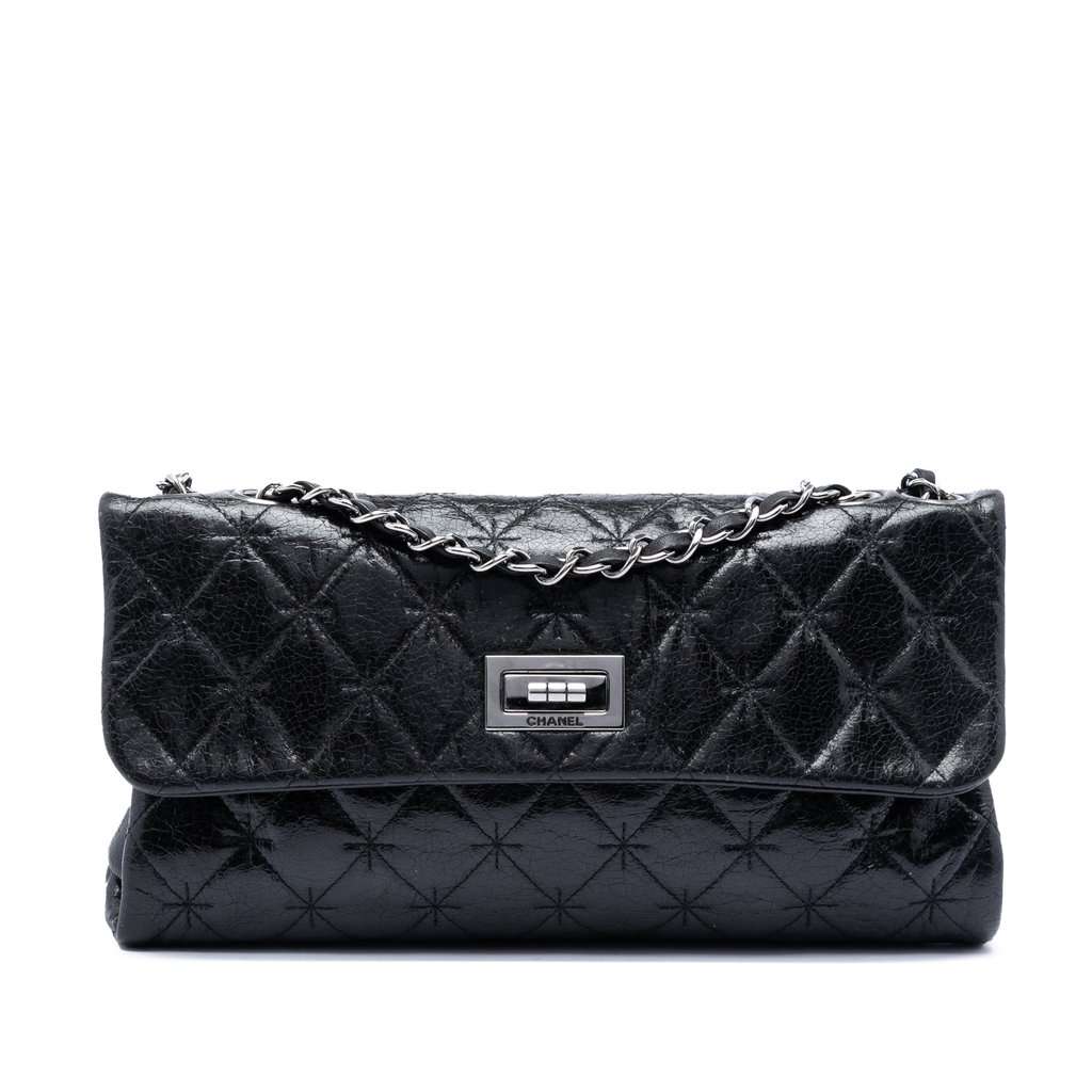 Chanel Glazed Crackled Calfskin Mademoiselle Flap Black Leather Very good condition - Front View
