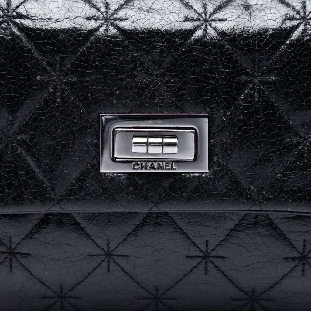 Chanel Glazed Crackled Calfskin Mademoiselle Flap Black Leather Very good condition - Box View