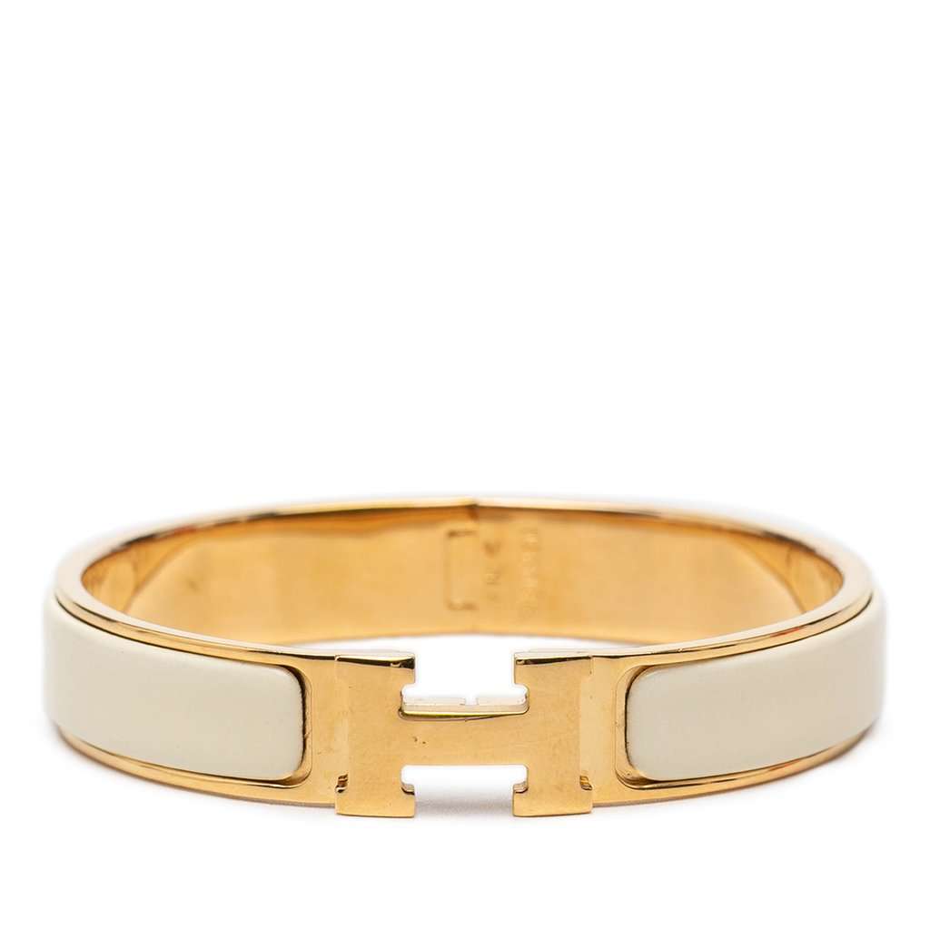 Hermès Narrow Enamel Clic H Bracelet PM White Very good condition - Front View