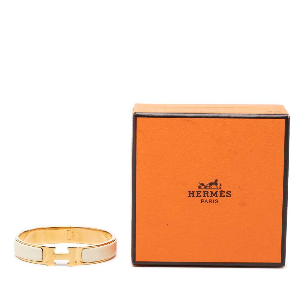 Hermès Narrow Enamel Clic H Bracelet PM White Very good condition - Box View