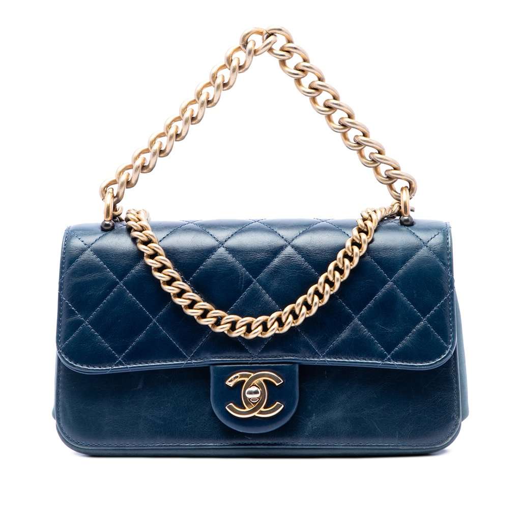 Chanel Small Quilted Calfskin Straight Lined Flap Blue Leather Very good condition - Front View