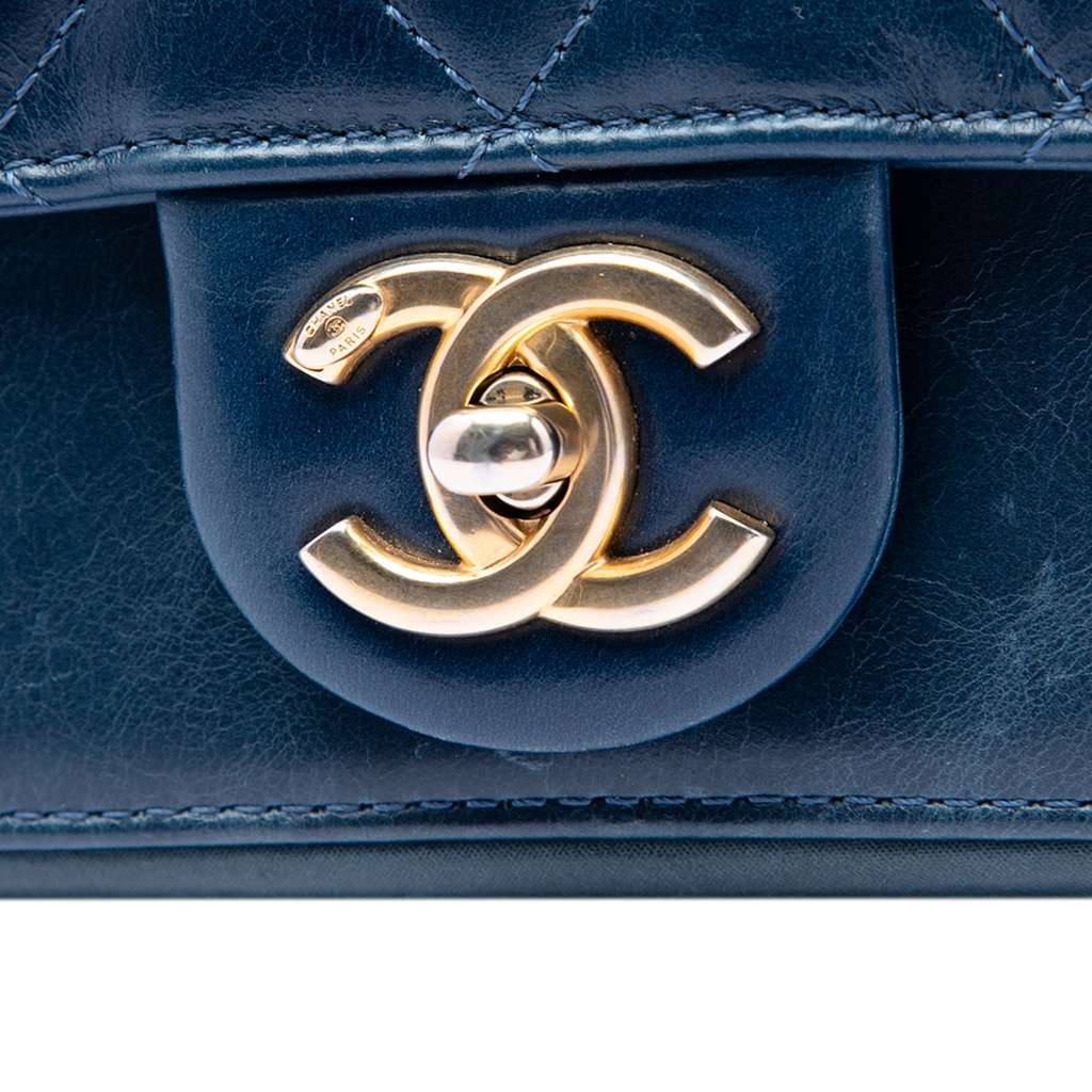 Chanel Small Quilted Calfskin Straight Lined Flap Blue Leather Very good condition - Box View