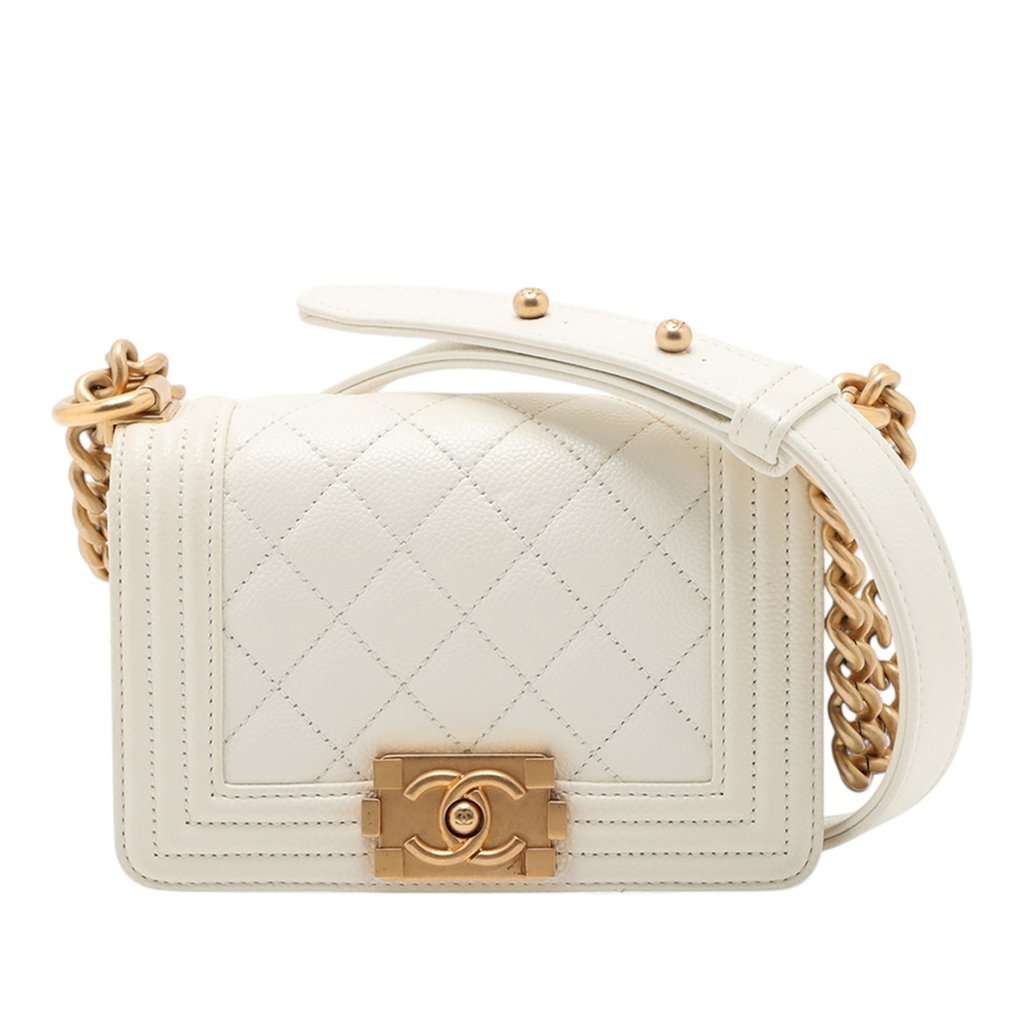 Chanel Mini Quilted Caviar Boy Flap White Leather Very good - Front View