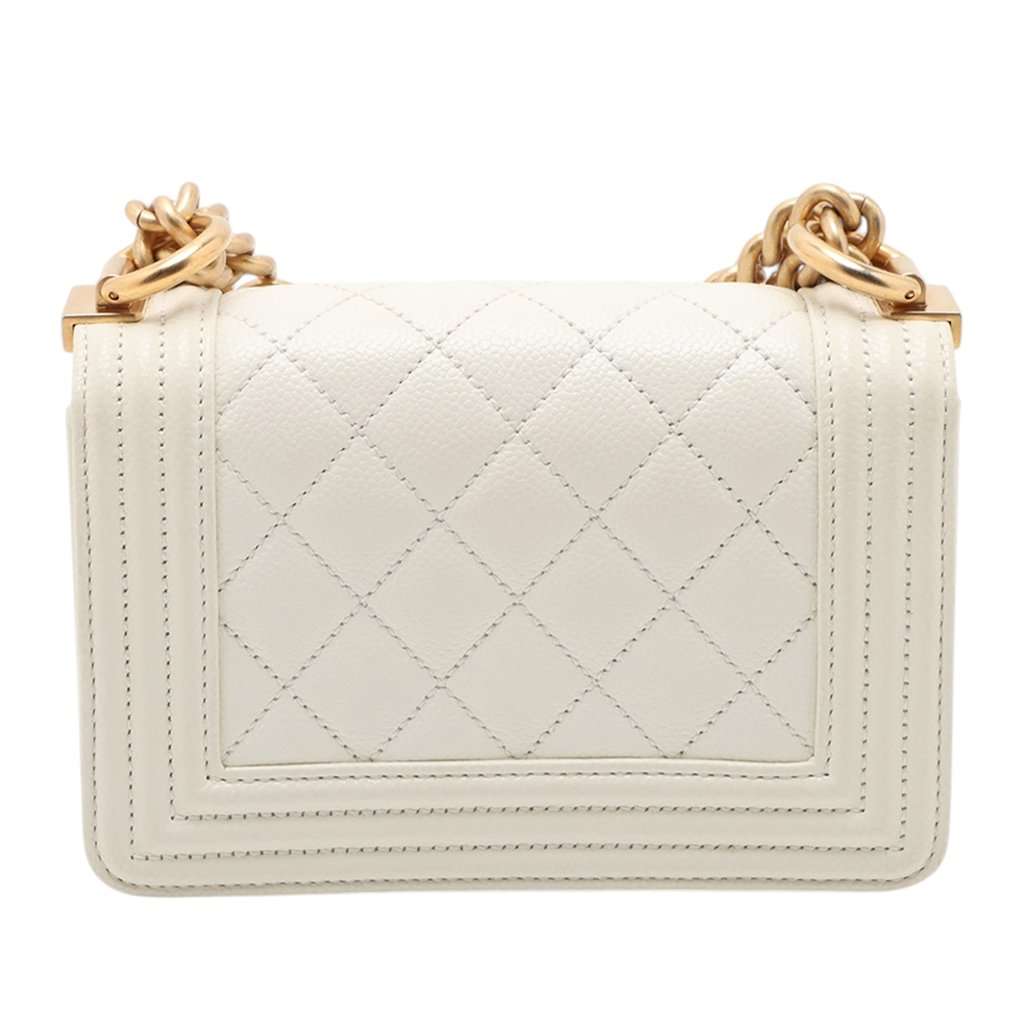 Chanel Mini Quilted Caviar Boy Flap White Leather Very good - Back View