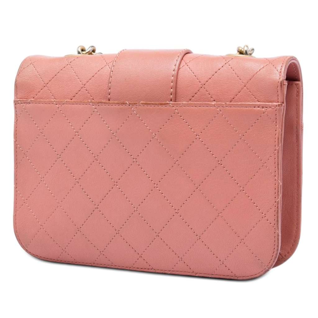 Chanel Small Quilted Sheepskin Front Chain Flap Pink Leather Very good condition - Back View
