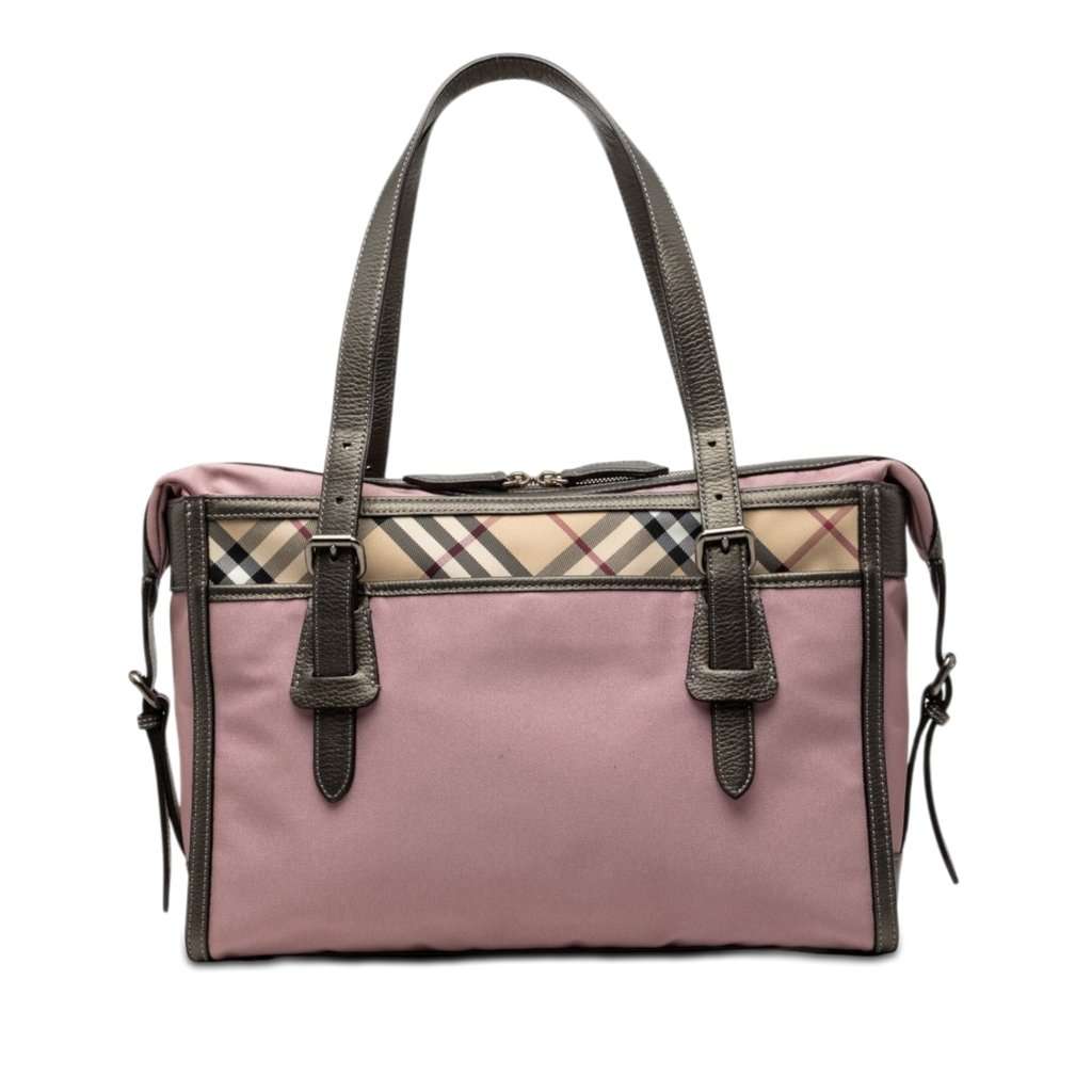 Burberry Nova Check and Leather Trimmed Canvas Tote Pink Very good condition - Front View