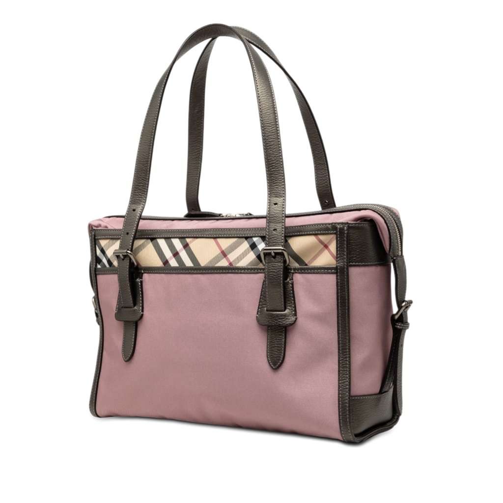 Burberry Nova Check and Leather Trimmed Canvas Tote Pink Very good condition - Back View