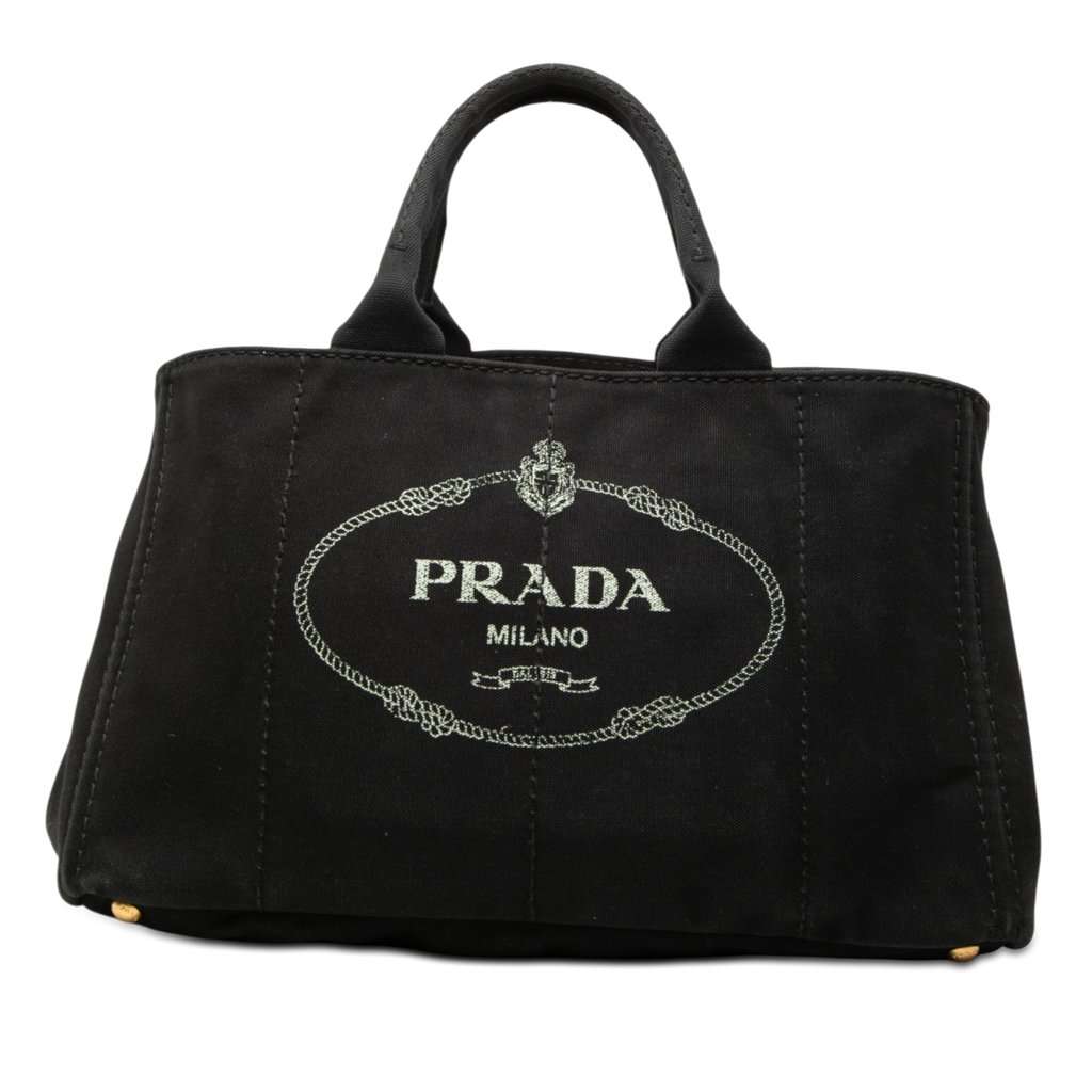 Prada Large Canvas Canapa Logo Satchel Black Very good condition - Front View