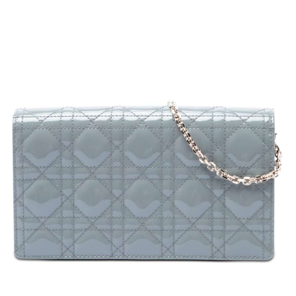 Dior Patent Cannage Lady Dior Pouch with Chain MultiColor Leather Very good - Front View