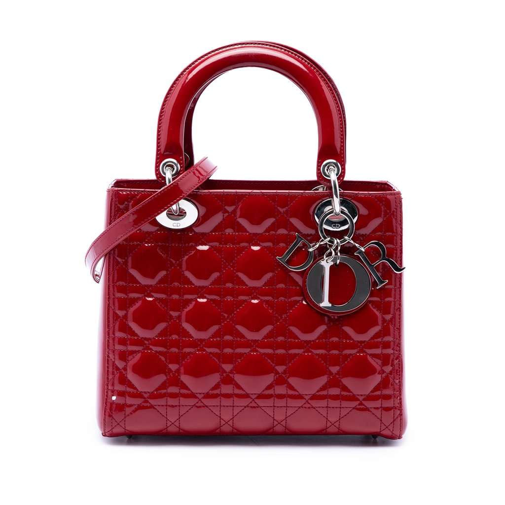 Dior Medium Patent Cannage Lady Dior Red Leather Very good condition - Front View