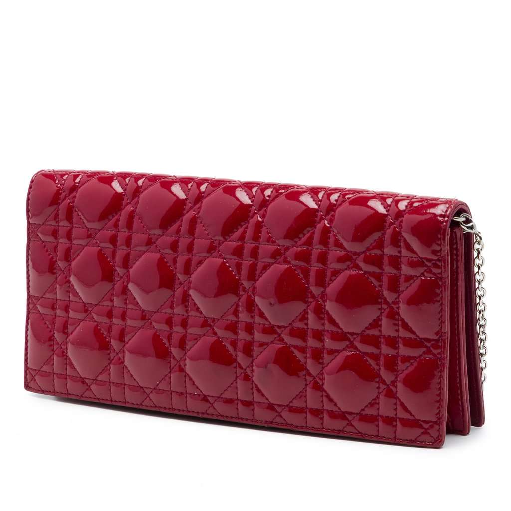 Dior Patent Cannage Lady Dior Clutch with Chain Red Leather Very good condition - Back View