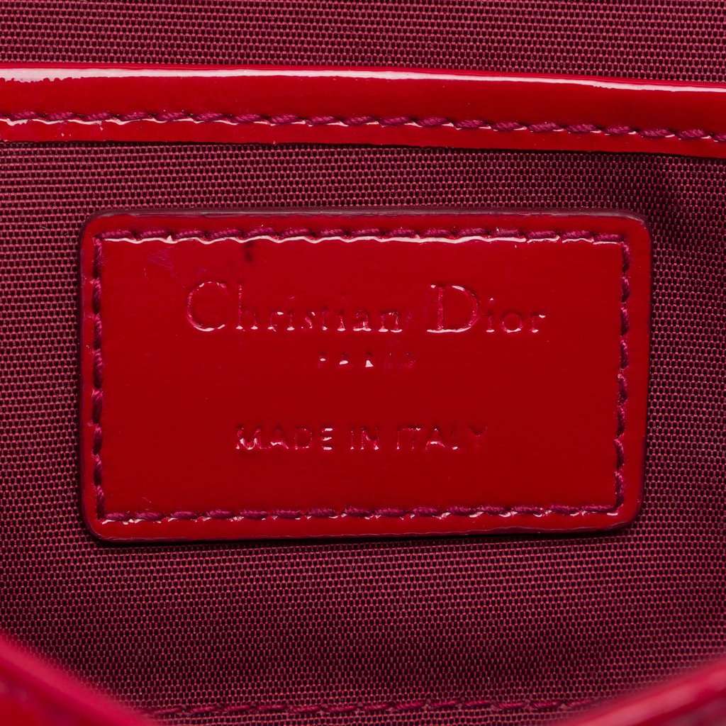 Dior Patent Cannage Lady Dior Clutch with Chain Red Leather Very good condition - Box View