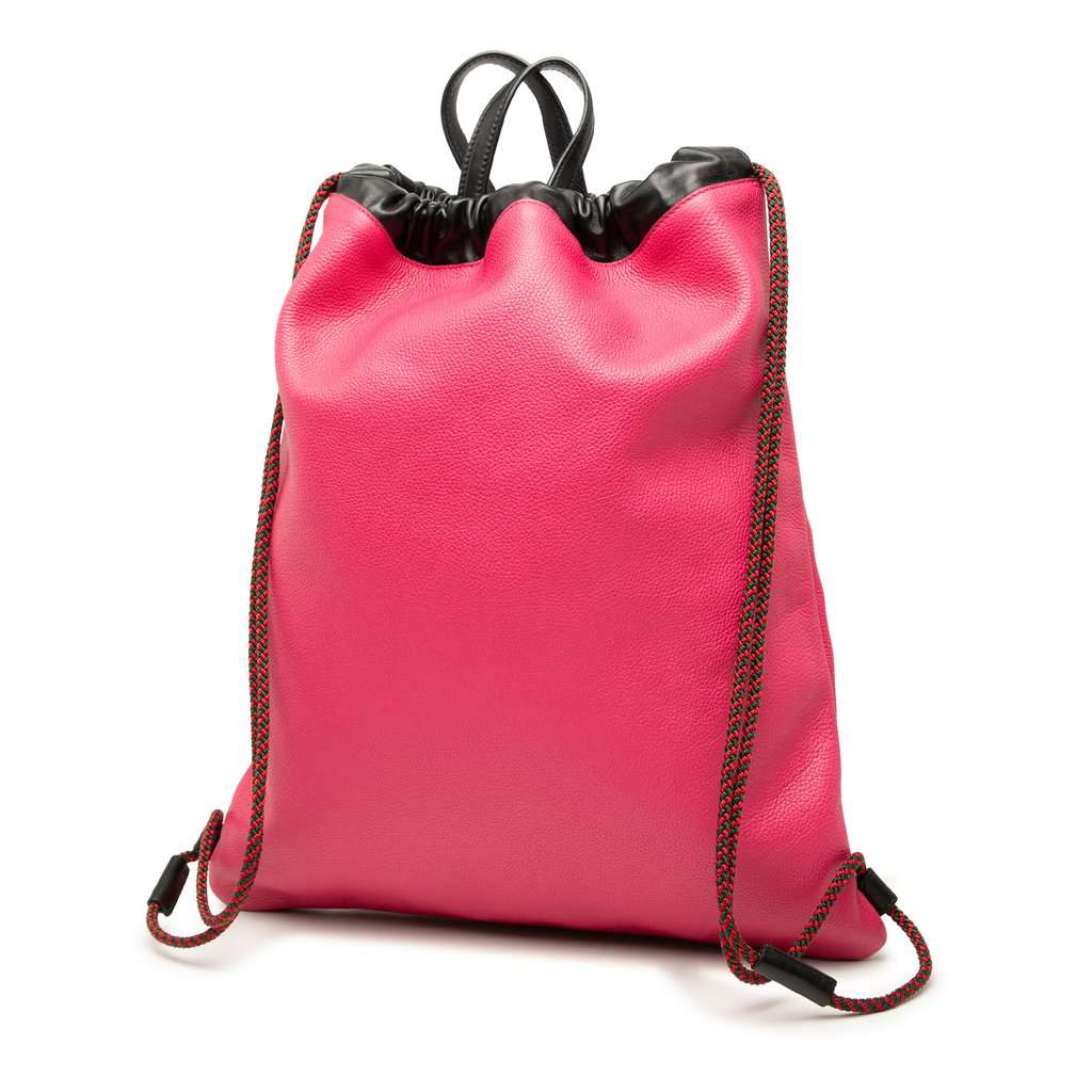 Gucci Leather Logo Drawstring Backpack Pink Leather Very good - Back View