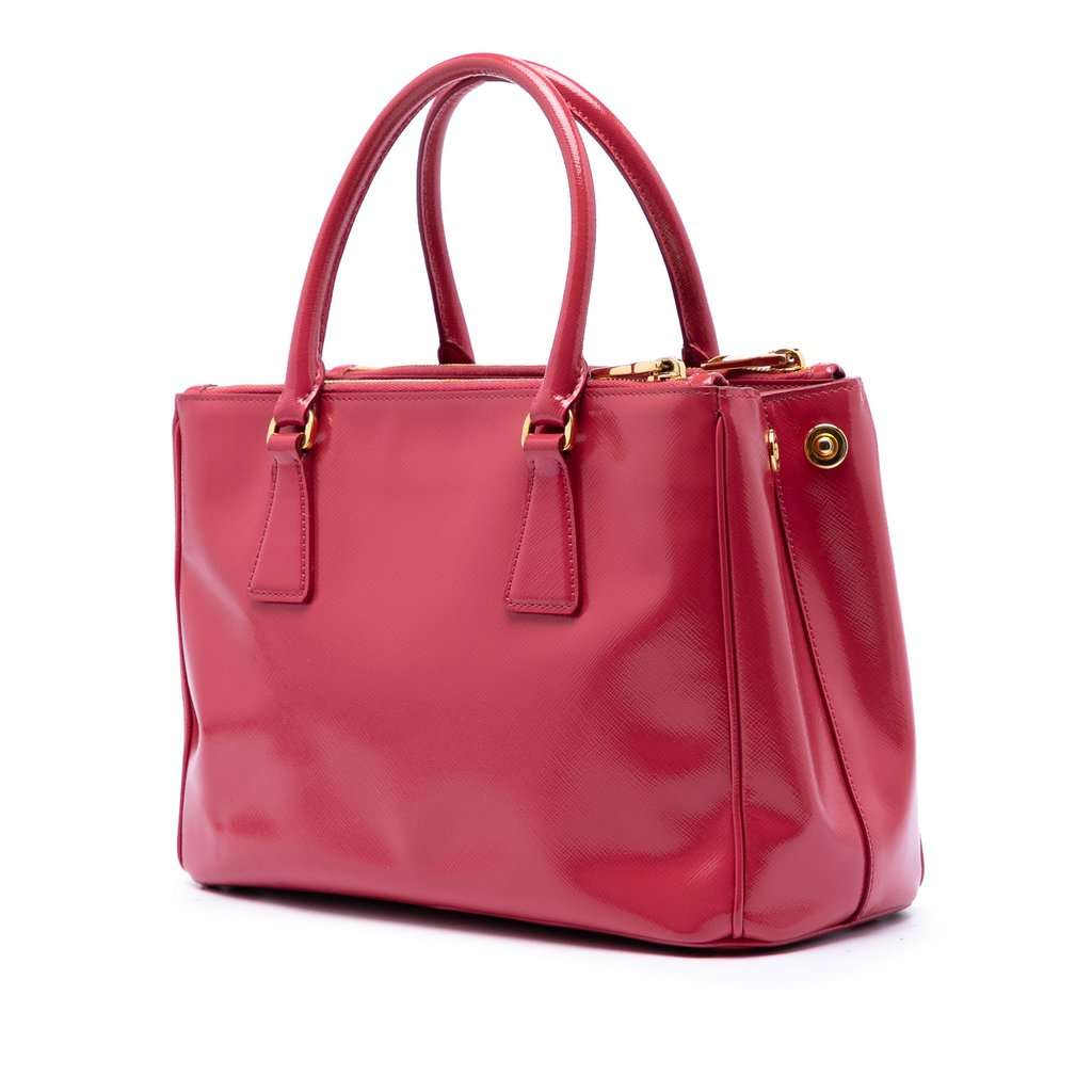 Prada Small Saffiano Vernice Galleria Double Zip Satchel Pink Leather Very good condition - Back View