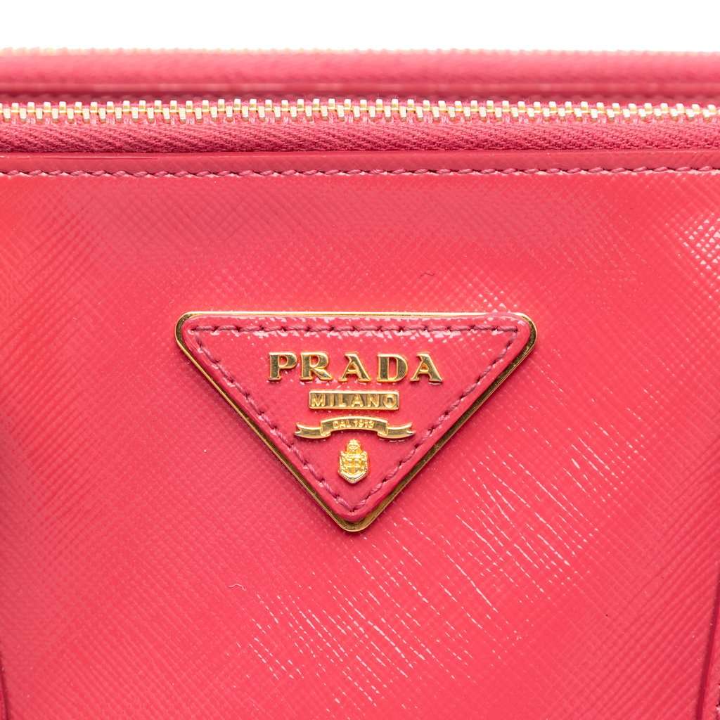 Prada Small Saffiano Vernice Galleria Double Zip Satchel Pink Leather Very good condition - Box View