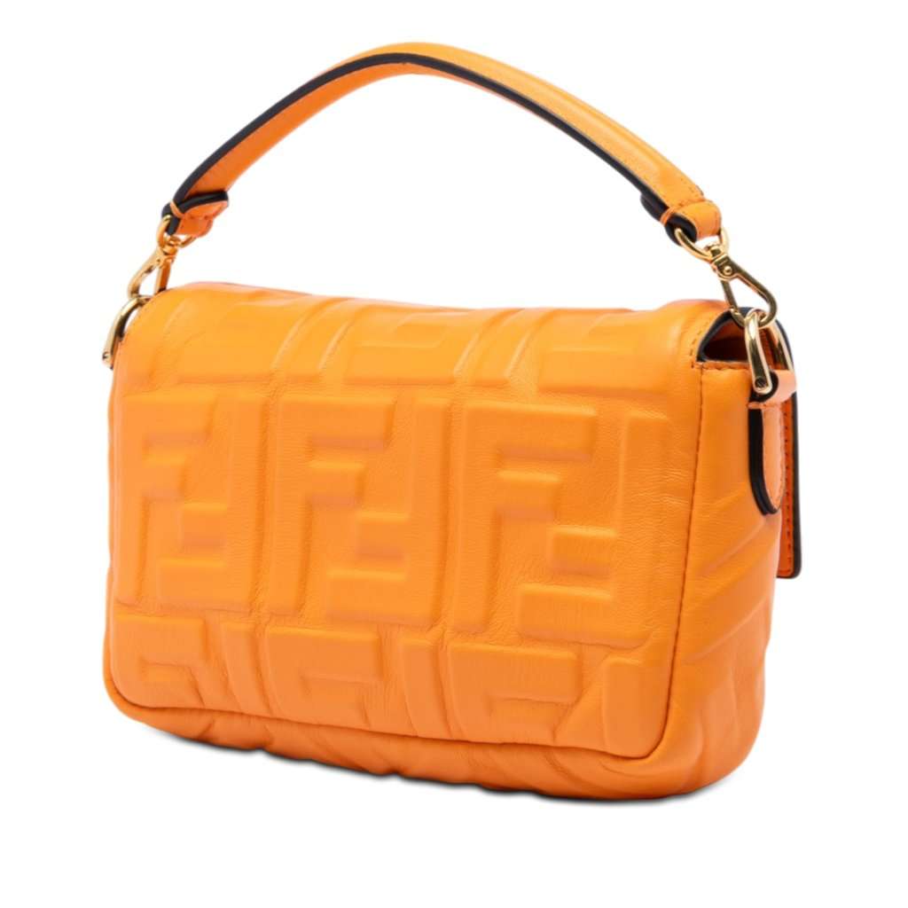 Fendi Mini Zucca Embossed Leather Baguette Satchel Orange Leather Very good condition - Back View