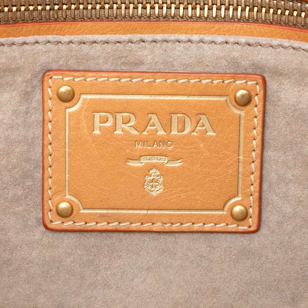 Prada Large Canvas Canapa Righe Striped Satchel Red Very good condition - Box View