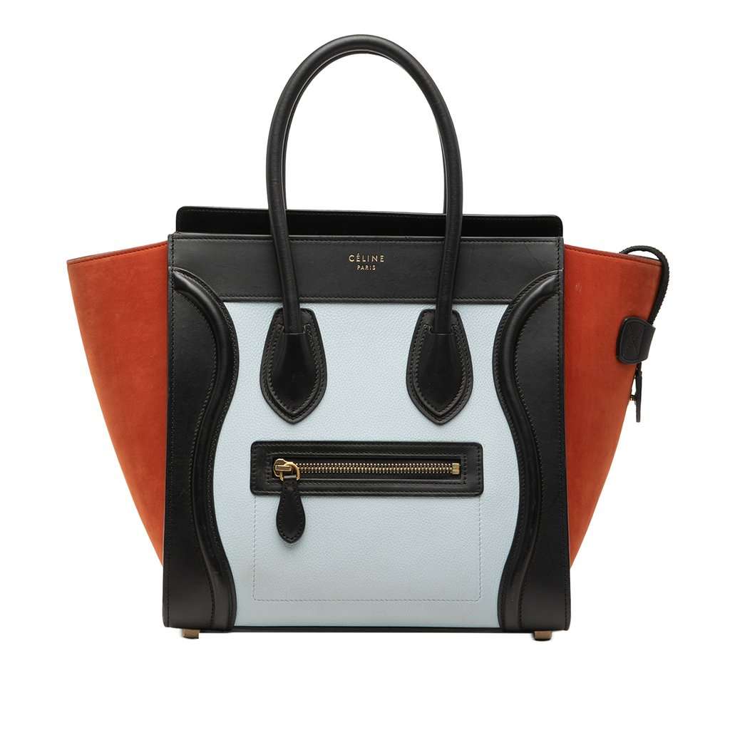 Celine Micro Tricolor Nubuck and Calfskin Luggage Tote White Leather Very good condition - Front View