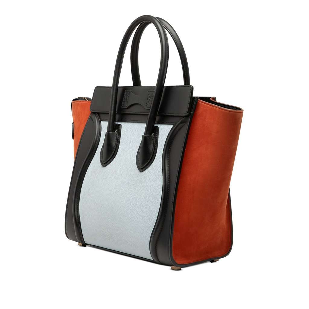 Celine Micro Tricolor Nubuck and Calfskin Luggage Tote White Leather Very good condition - Back View