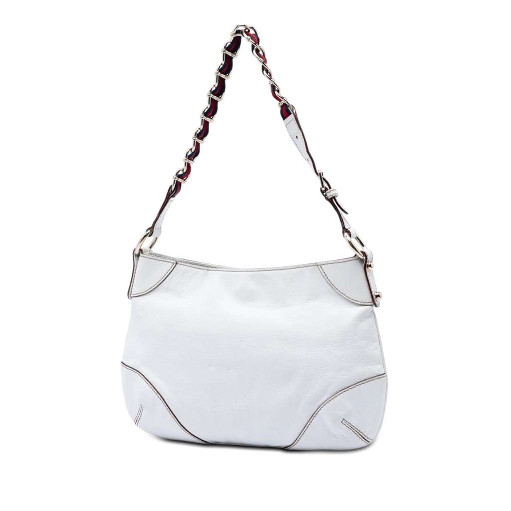 Gucci Calfskin Web Capri Ranch Kid Shoulder Bag White Leather Very good condition - Back View