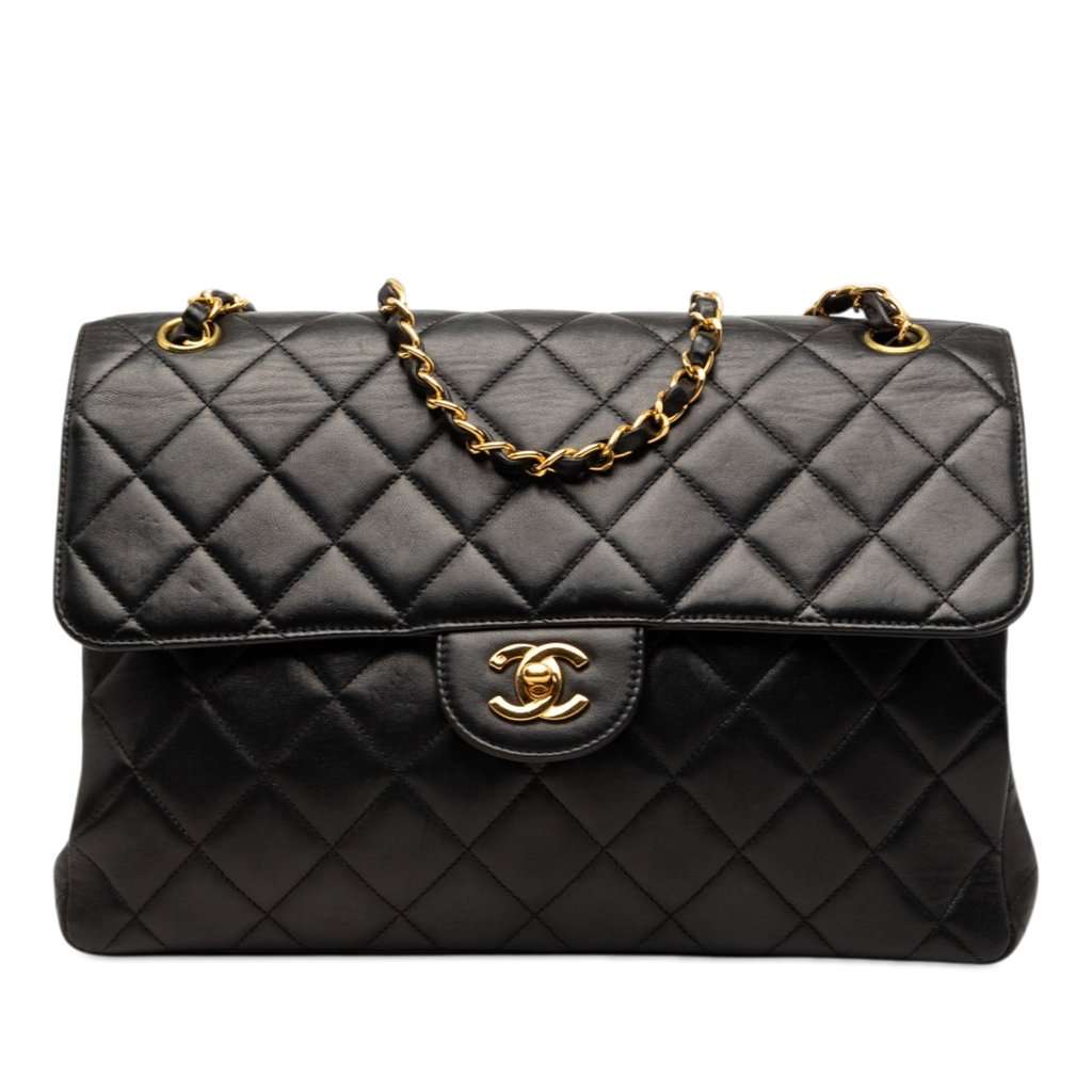 Chanel Jumbo Quilted Lambskin Double Sided Flap Black Leather Very good condition - Front View