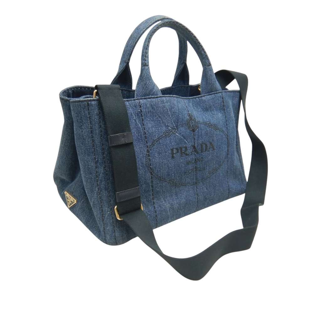 Prada Denim Canapa Logo Satchel Blue Very good condition - Back View