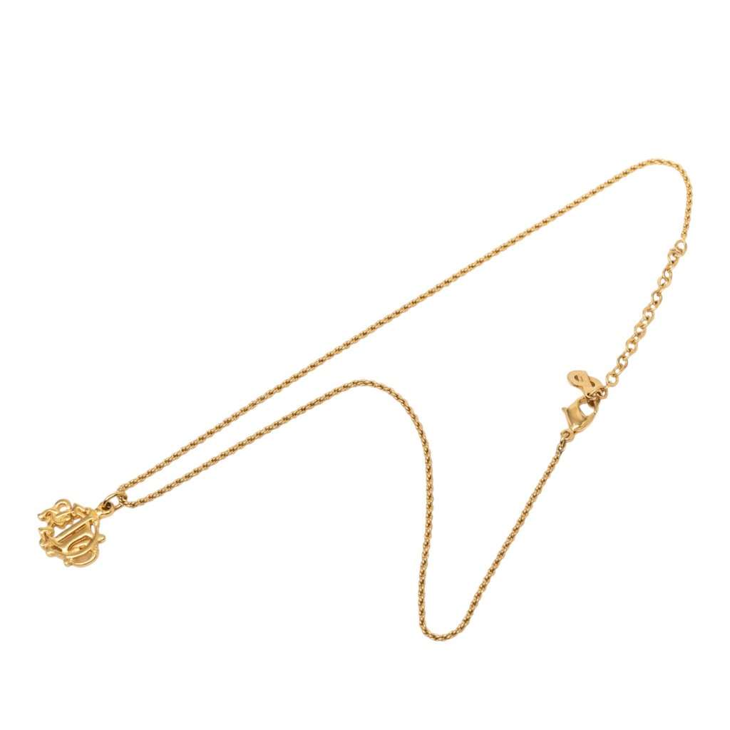 Dior Gold Plated Logo Pendant Necklace Gold Metal Very good condition - Front View