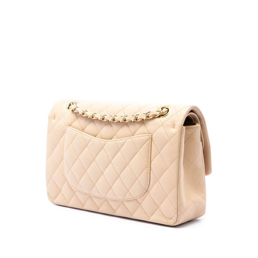 Chanel Medium Classic Lambskin Double Flap Brown Leather Very good condition - Back View