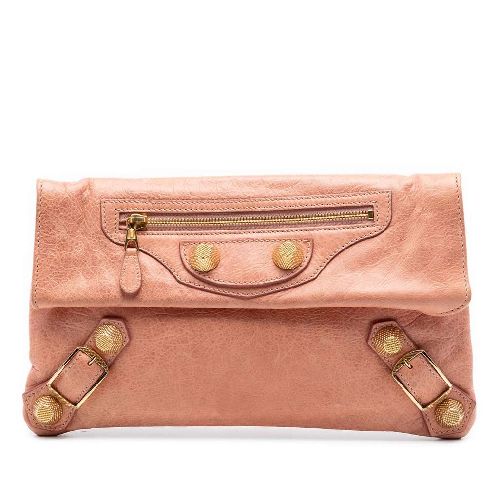 Balenciaga Lambskin Motocross Giant 21 Envelope Clutch Pink Leather Very good condition - Front View