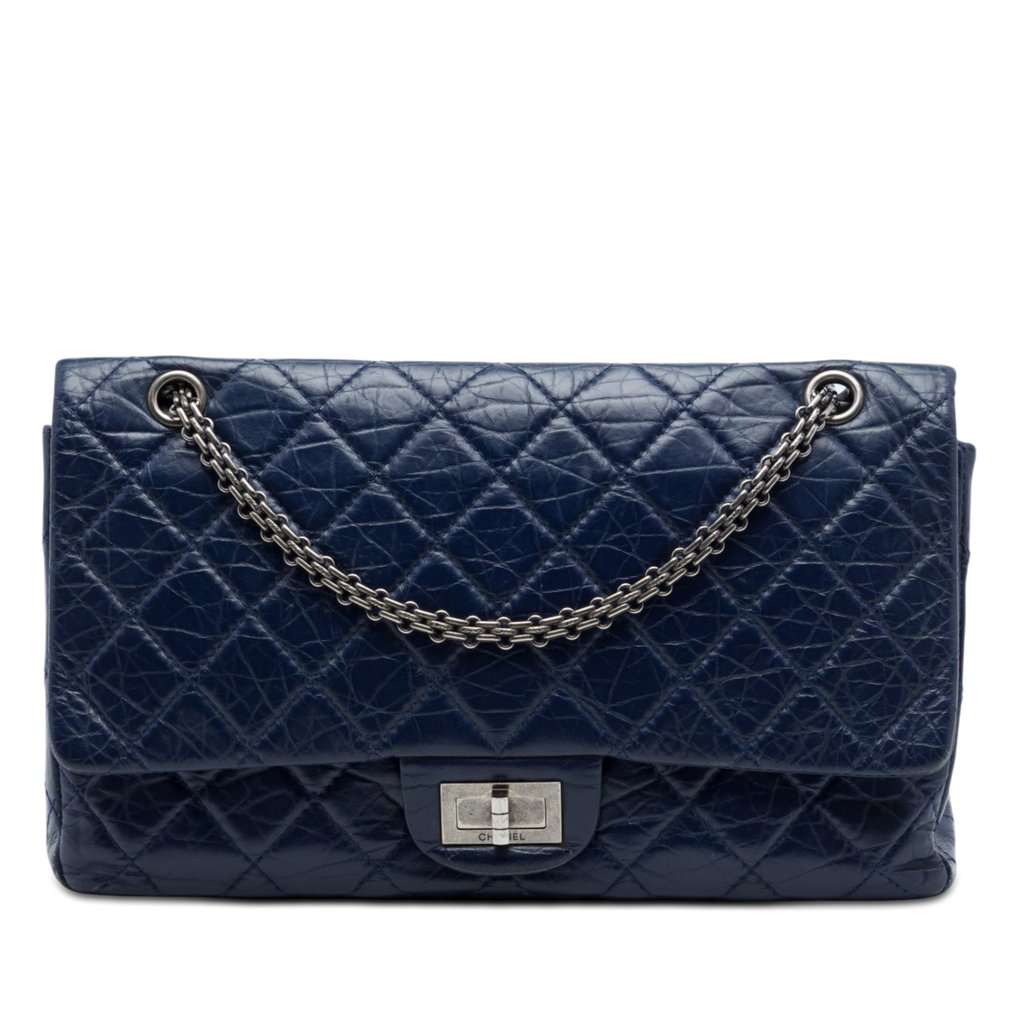 Chanel Quilted Aged Calfskin Reissue 2.55 Double Flap 227 Blue Leather Very good condition - Front View