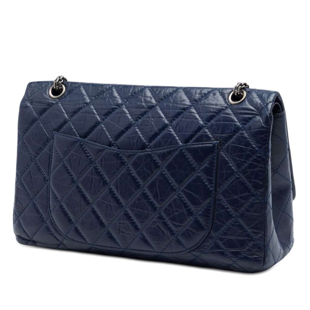 Chanel Quilted Aged Calfskin Reissue 2.55 Double Flap 227 Blue Leather Very good condition - Back View