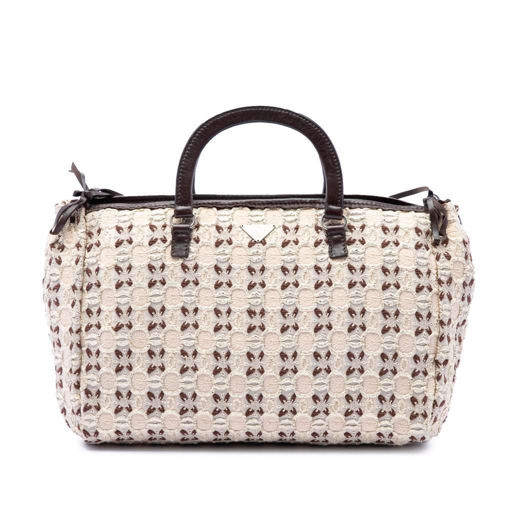 Prada Canvas Bow Cloquet Handle Bag Brown Very good condition - Front View