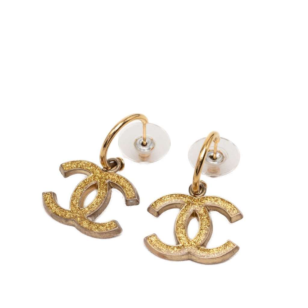 Chanel CC Gold Plated Enamel Drop Push Back Earrings Gold Metal Very good - Front View