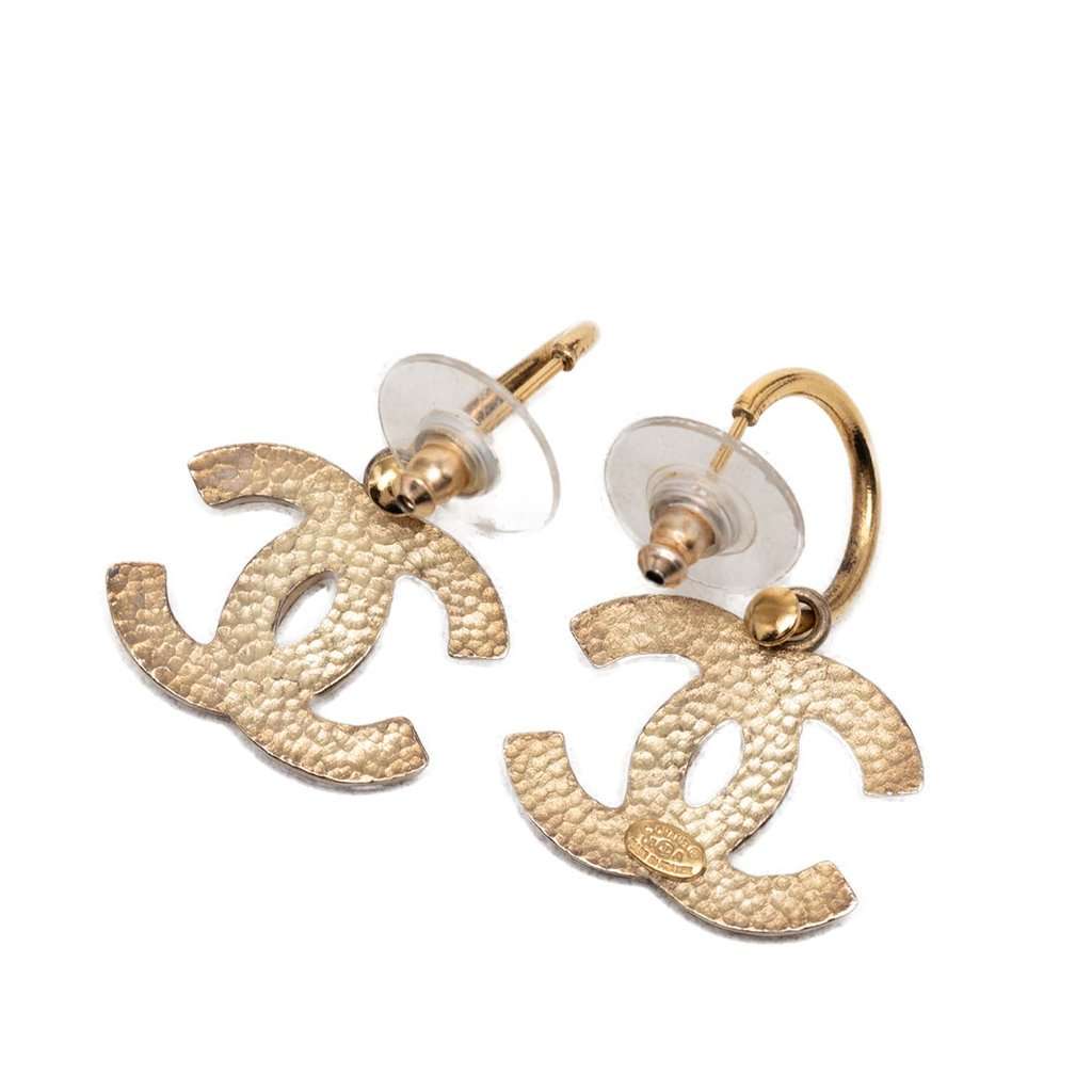 Chanel CC Gold Plated Enamel Drop Push Back Earrings Gold Metal Very good - Back View