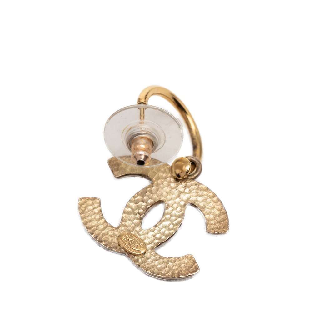 Chanel CC Gold Plated Enamel Drop Push Back Earrings Gold Metal Very good - Inside View