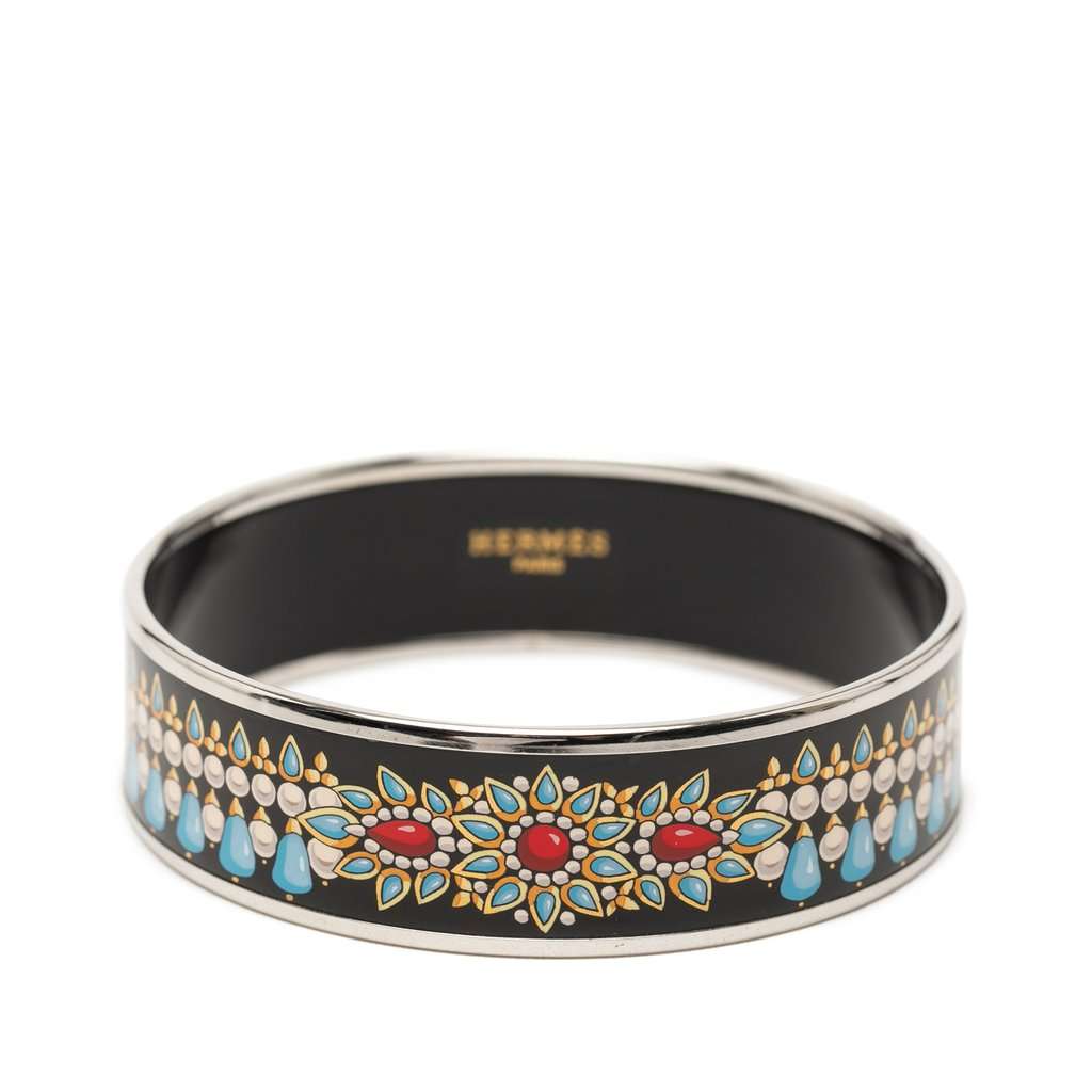 Hermès Wide Printed Enamel Bangle 70 Black Very good condition - Front View