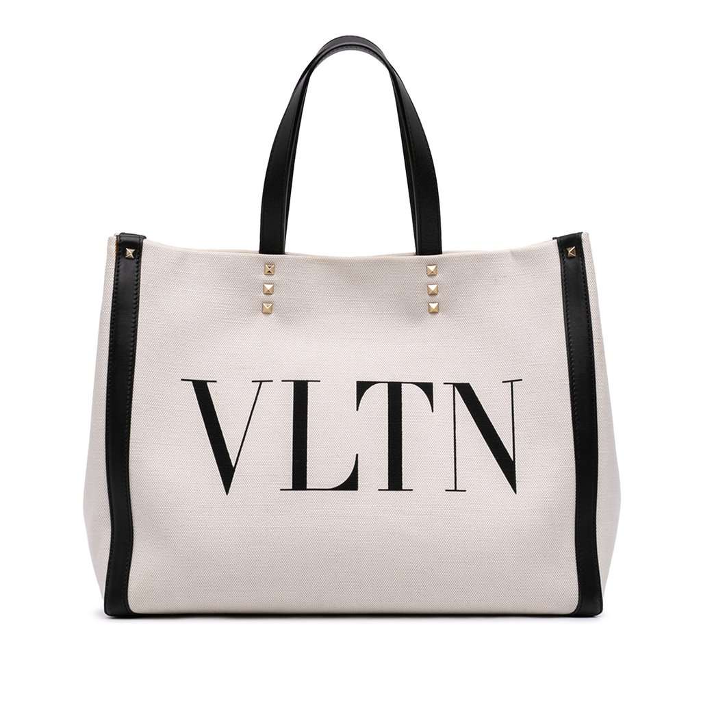 Valentino Medium Canvas Rockstud VLTN Tote Brown Very good condition - Front View