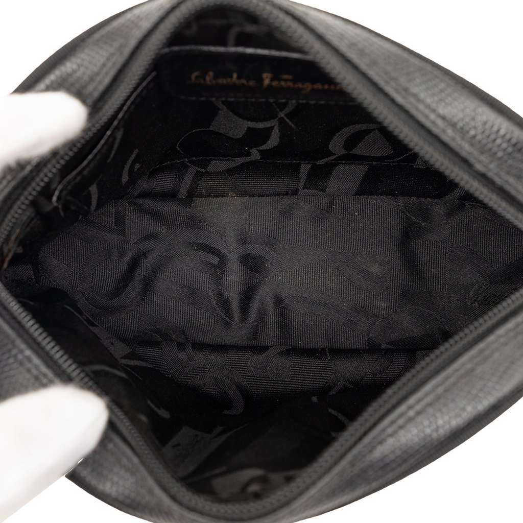 Salvatore Ferragamo Lizard Embossed Leather Vara Crossbody Black Leather Very good condition - Model View