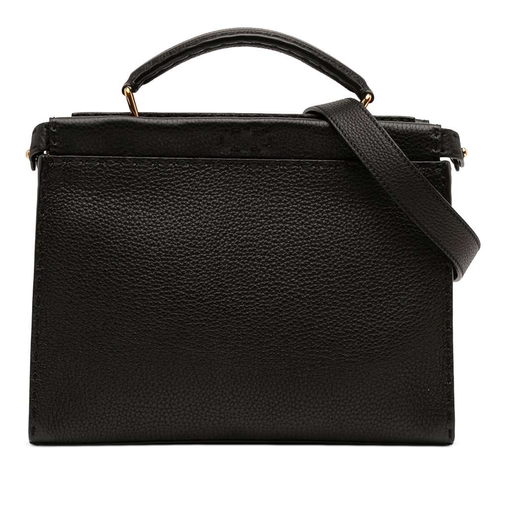 Fendi Mini Calfskin Romano Selleria Peekaboo Iconic Fit Satchel Black Leather Very good - Front View