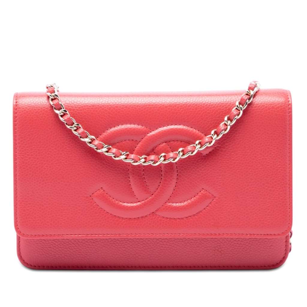 Chanel CC Caviar Wallet On Chain Pink Leather Very good - Front View