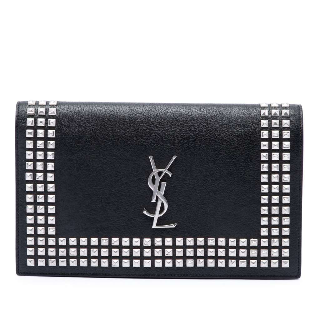 Saint Laurent Studded Leather Monogram Clutch Black Leather Very good - Front View