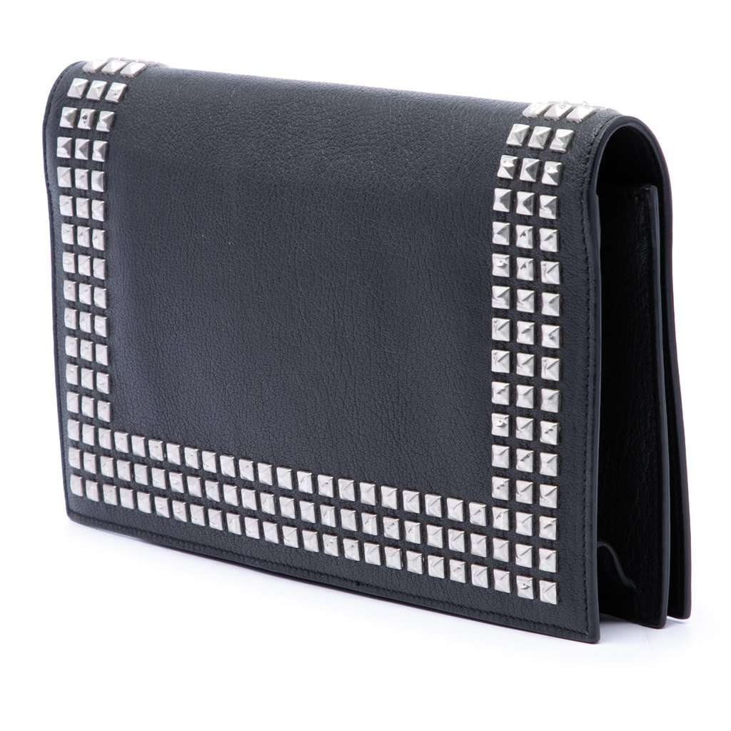 Saint Laurent Studded Leather Monogram Clutch Black Leather Very good - Back View